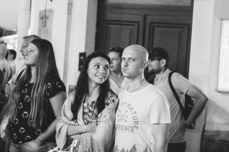 MINSK, BELARUS.JULY 29, 2017 People watching the performance on the streetのeditorial素材