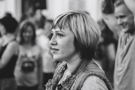 MINSK, BELARUS.JULY 29, 2017 Girl on the street casual frameのeditorial素材