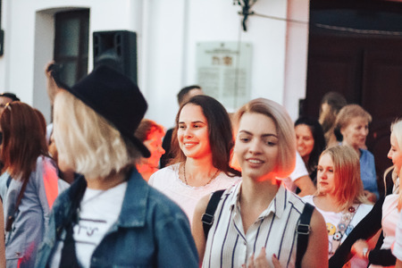 MINSK, BELARUS.JULY 29, 2017 People watching the performance on the streetのeditorial素材