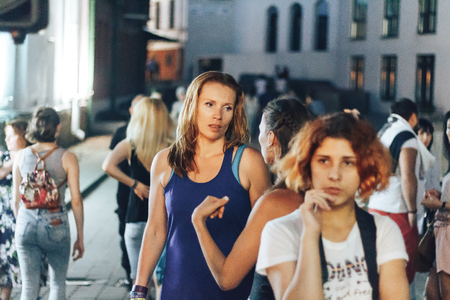 MINSK, BELARUS.JULY 29, 2017 People watching the performance on the streetのeditorial素材