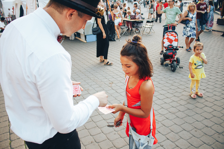 MINSK, BELARUS.August 12, 2017 Street Theater Magicians on the street