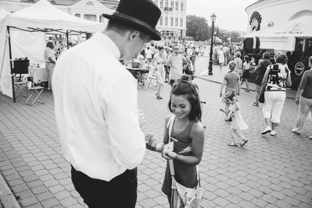 MINSK, BELARUS.August 12, 2017 Street Theater Magicians on the streetのeditorial素材