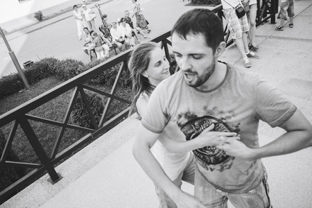 MINSK, BELARUS.August 12, 2017 Couples dancing outdoors on the streetのeditorial素材