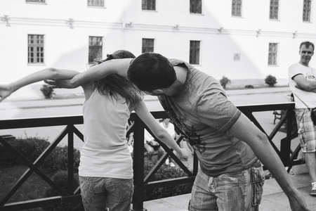 MINSK, BELARUS.August 12, 2017 Couples dancing outdoors on the streetのeditorial素材