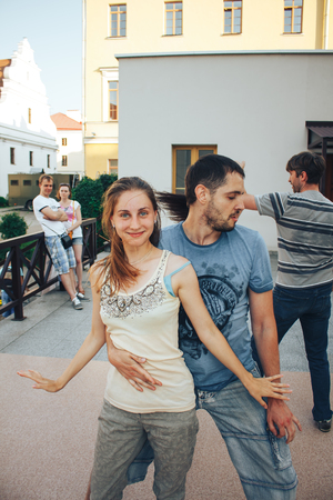 MINSK, BELARUS.August 12, 2017 Couples dancing outdoors on the streetのeditorial素材