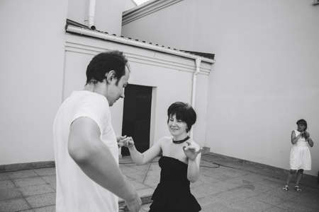 MINSK, BELARUS.August 12, 2017 Couples dancing outdoors on the streetのeditorial素材