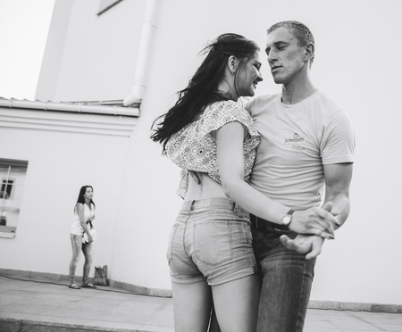 MINSK, BELARUS.August 12, 2017 Couples dancing outdoors on the streetのeditorial素材