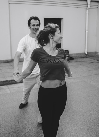 MINSK, BELARUS.August 12, 2017 Couples dancing outdoors on the streetのeditorial素材