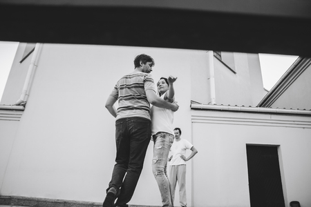 MINSK, BELARUS.August 12, 2017 Couples dancing outdoors on the streetのeditorial素材