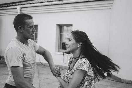 MINSK, BELARUS.August 12, 2017 Couples dancing outdoors on the streetのeditorial素材