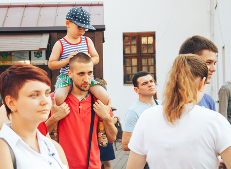 MINSK, BELARUS.August 12, 2017 People watching the performance on the streetのeditorial素材