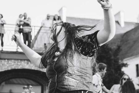 MINSK, BELARUS.August 12, 2017 Girl dancing on the street