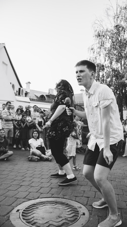 MINSK, BELARUS.August 19, 2017 A man is dancing on the street