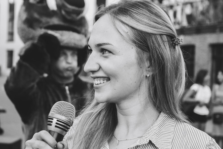 MINSK, BELARUS.August 19 2017 Woman singing on the street