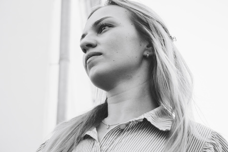 MINSK, BELARUS.August 19, 2017 Girl on the street casual frameのeditorial素材