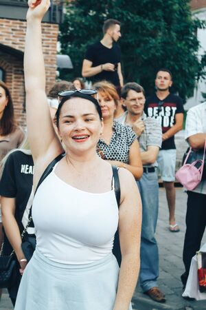 MINSK, BELARUS.August 12, 2017 Girl dancing on the streetのeditorial素材