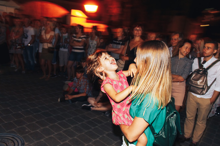 MINSK, BELARUS.August 19, 2017. Little girl in the evening on the streetのeditorial素材