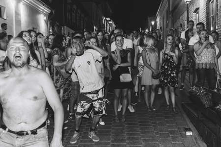 MINSK, BELARUS.August 19, 2017. Group of people laughing and posing in front of cameraのeditorial素材