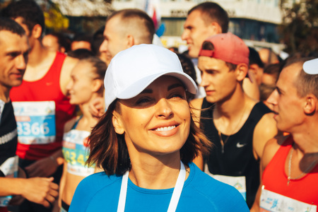 MINSK, BELARUS.September 10 2017 Half Marathon Girl posing in front of cameraのeditorial素材