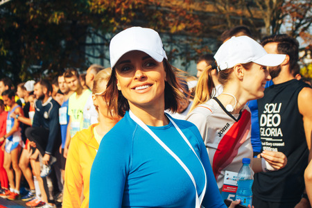MINSK, BELARUS.September 10 2017 Half Marathon Girl posing in front of camera