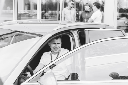 MINSK, BELARUS.August 26, 2017. Test drive audi. A man is sitting in the carのeditorial素材