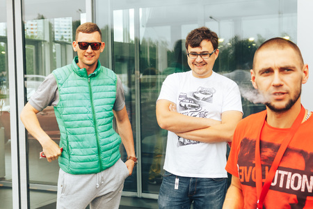 MINSK, BELARUS.August 26, 2017. Test drive audi. A group of people talking on the streetのeditorial素材