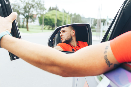 MINSK, BELARUS.August 26, 2017. Test drive audi. A man is sitting in the car