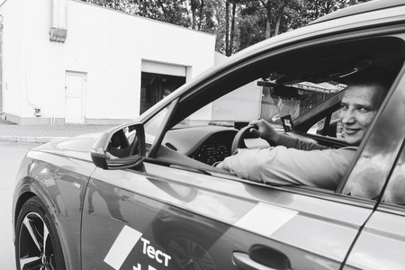 MINSK, BELARUS.August 26, 2017. Test drive audi. A man is sitting in the car