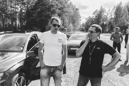 MINSK, BELARUS.August 26, 2017. Test drive audi. A group of people talking on the street