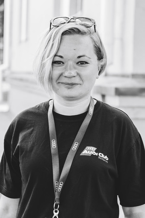MINSK, BELARUS.August 26, 2017. Test drive audi Girl posing in front of cameraのeditorial素材