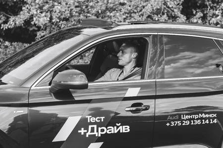 MINSK, BELARUS.August 26, 2017. Test drive audi. A man is sitting in the carのeditorial素材
