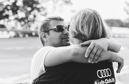MINSK, BELARUS.August 26, 2017. Test drive audi. A man and a woman are standing on the streetのeditorial素材
