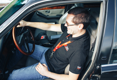 MINSK, BELARUS.August 26, 2017. Test drive audi. A man is sitting in the car