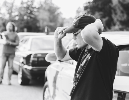 MINSK, BELARUS.August 26, 2017. Test drive audi. The man is standing on the streetのeditorial素材