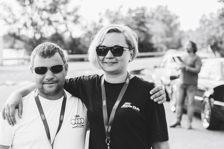 MINSK, BELARUS.August 26, 2017. Test drive audi. A man and a woman are standing on the streetのeditorial素材