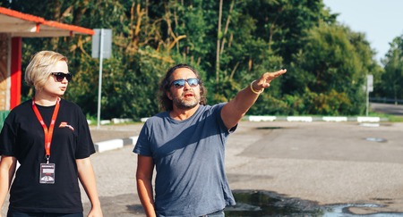 MINSK, BELARUS.August 26, 2017. Test drive audi. A man and a woman are standing on the streetのeditorial素材