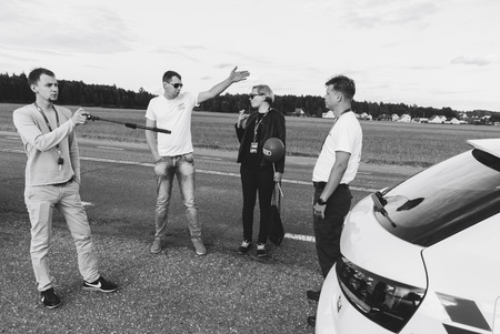 MINSK, BELARUS.August 26, 2017. Test drive audi. A group of people talking on the streetのeditorial素材