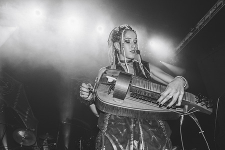 MINSK, BELARUS.September 1 , 2017. The girl is playing an ancient musical instrumentのeditorial素材