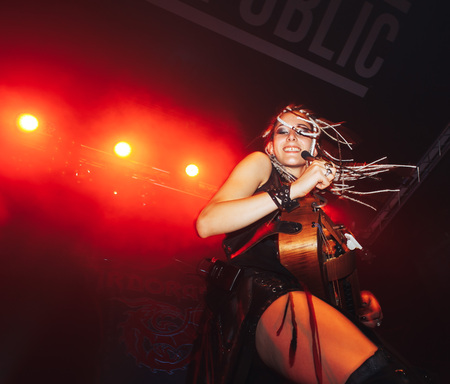 MINSK, BELARUS.September 1 , 2017. The girl is playing an ancient musical instrumentのeditorial素材