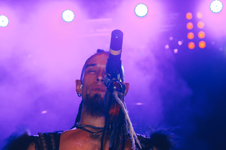 MINSK, BELARUS.September 1 , 2017 The man shows the performance on stageのeditorial素材