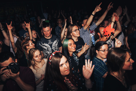 MINSK, BELARUS.September 1 , 2017 Rock band performs in a nightclub A group of people watching a rock band performanceのeditorial素材