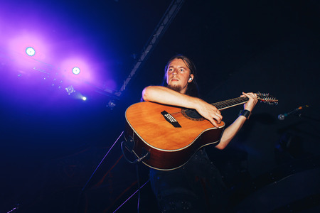 MINSK, BELARUS.September 1  2017 The man plays the drumsのeditorial素材