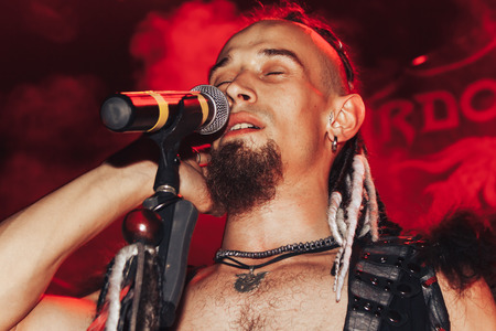 MINSK, BELARUS.September 1 , 2017 The man shows the performance on stage