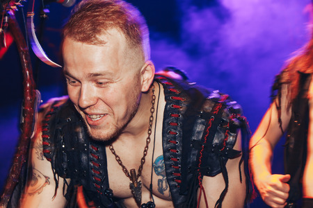 MINSK, BELARUS.September 1 , 2017 The man shows the performance on stage
