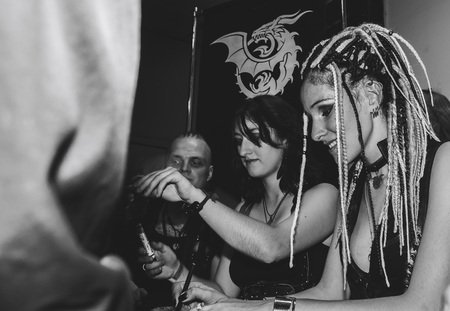 MINSK, BELARUS.September 1 , 2017. A group of artists are sitting at the tableのeditorial素材