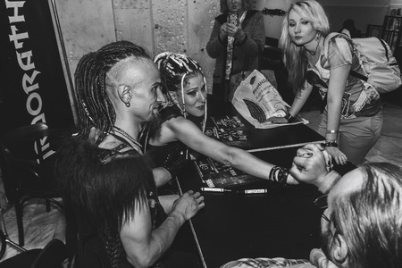 MINSK, BELARUS.September 1 , 2017. A group of artists are sitting at the tableのeditorial素材