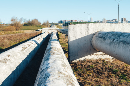 Heating pipelines. Straight and bending sections .Outdoor