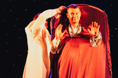 MINSK, BELARUS November 4 2017 International Illusion Festival MAGIC 2017 A man in white and a...