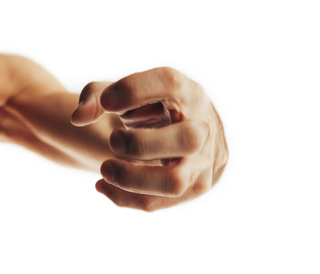 adult man hand to hold something, isolated on whiteの写真素材