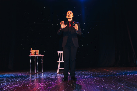 MINSK, BELARUS November 4 2017 International Illusion Festival MAGIC 2017 Young magician shows the...